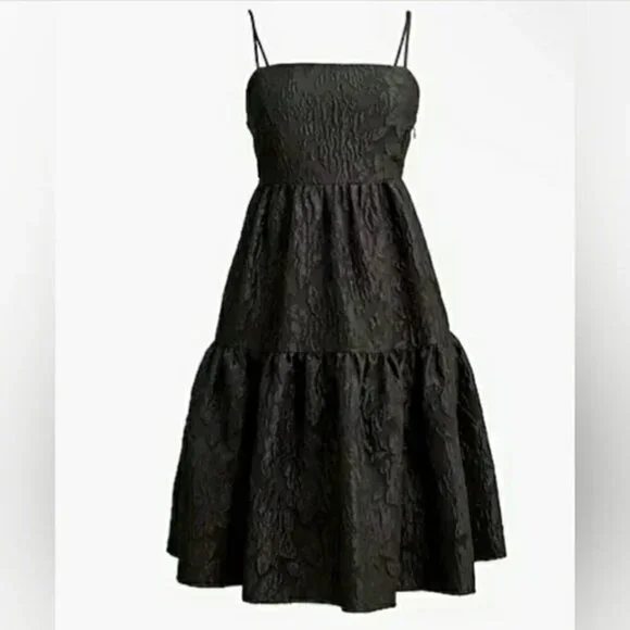 J. Crew Dress Size 10 tiered, black, brocade Babydoll Formal Adjustable Straps - Picture 2 of 13